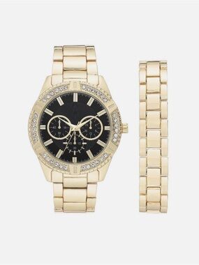 George Gold Crystal-Trim Chronograph  set Watch with Black Dial